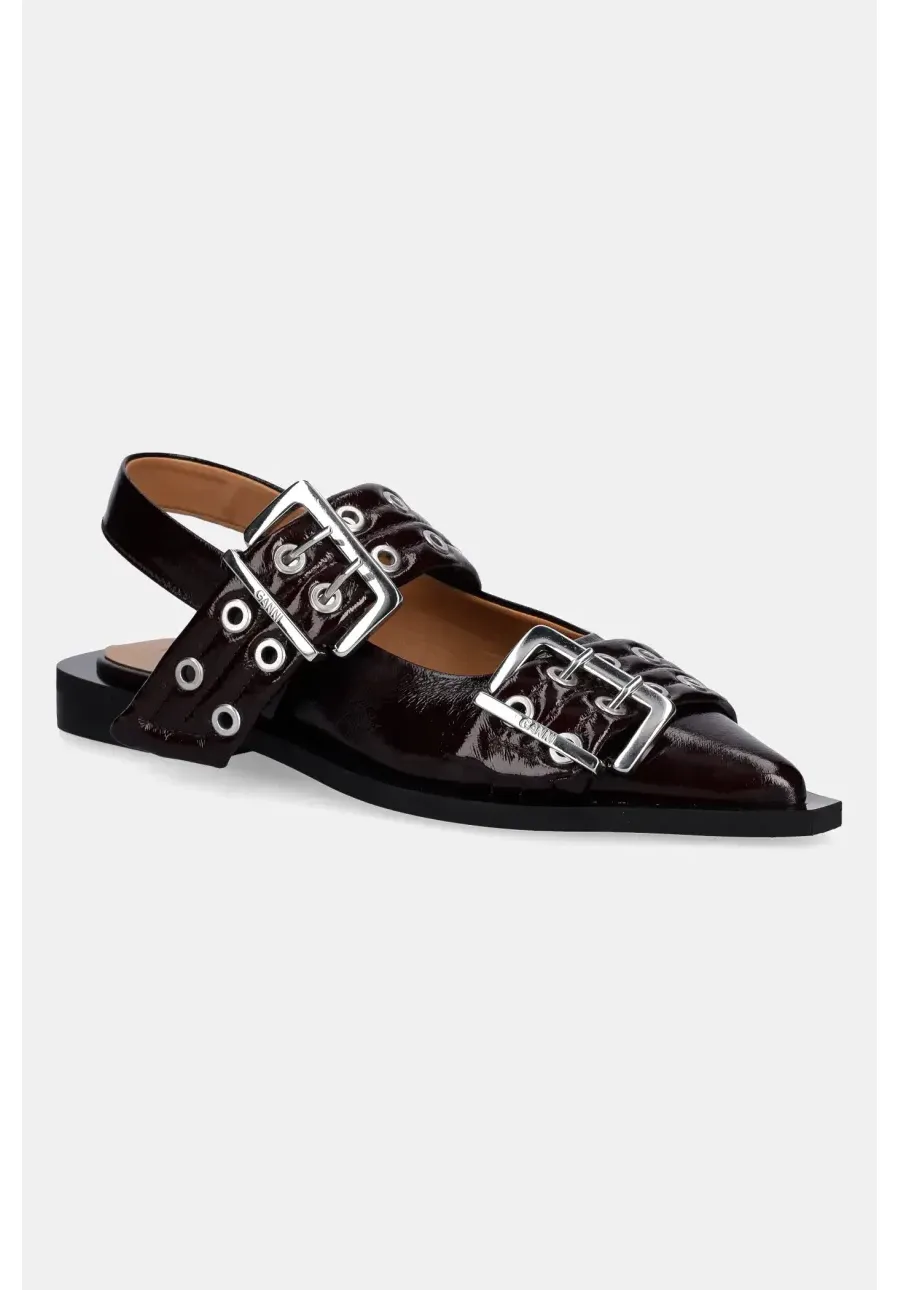 obrazek 1 GANNI baleriny Feminine Buckle Ballerina kolor bordowy z odkrytą piętą S3086