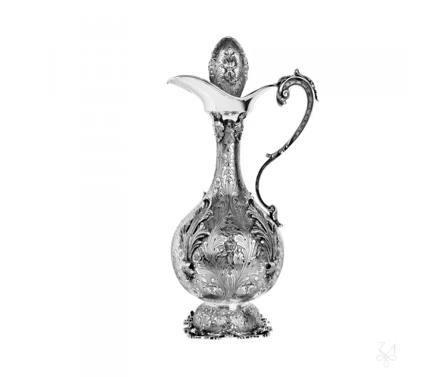 picture 2 Beautiful silver wine bottle with a tray decorated with a plant pattern - Zaramella Argenti