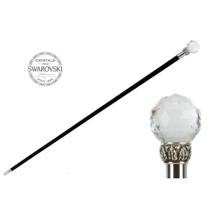 Zdjęcie Stylowa czarna laska z uchwytem w kształcie kuli z kryształu Swarovskiego - Pasotti