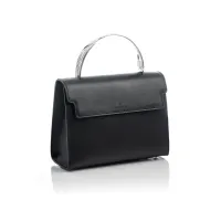 Zdjęcie Czarna mini torebka z klapką ze skóry i srebra – Pampaloni