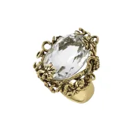 Picture Luxury Ring Antique 18K Gold Plated Silver Clear Obsidian