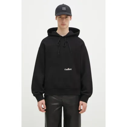 Zdjęcie Carhartt WIP bluza bawełniana Hooded Label Script Sweat męska kolor czarny z kapturem z aplikacją I034430.89XX