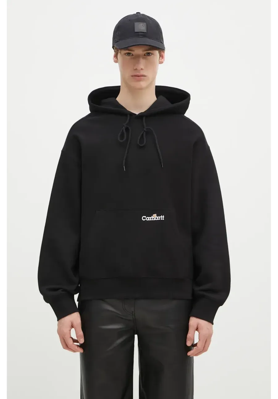 obrazek 1 Carhartt WIP bluza bawełniana Hooded Label Script Sweat męska kolor czarny z kapturem z aplikacją I034430.89XX