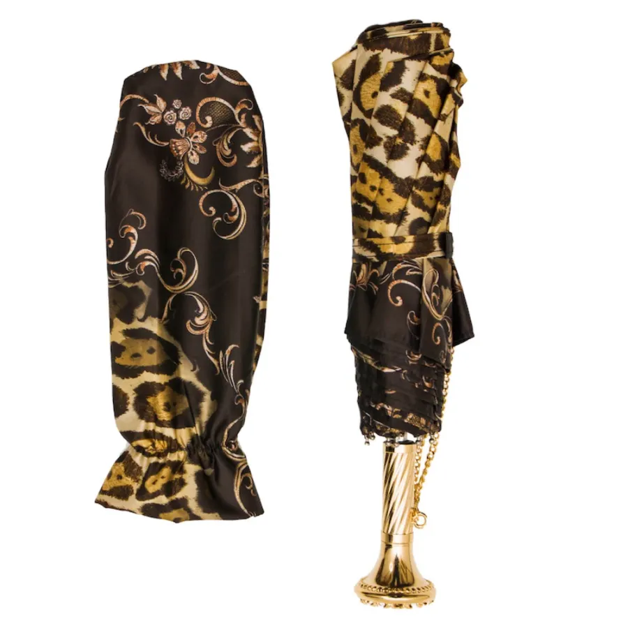 obrazek 3 Stylowy brązowy parasol damski zdobiony motywem skóry leoparda – Pasotti