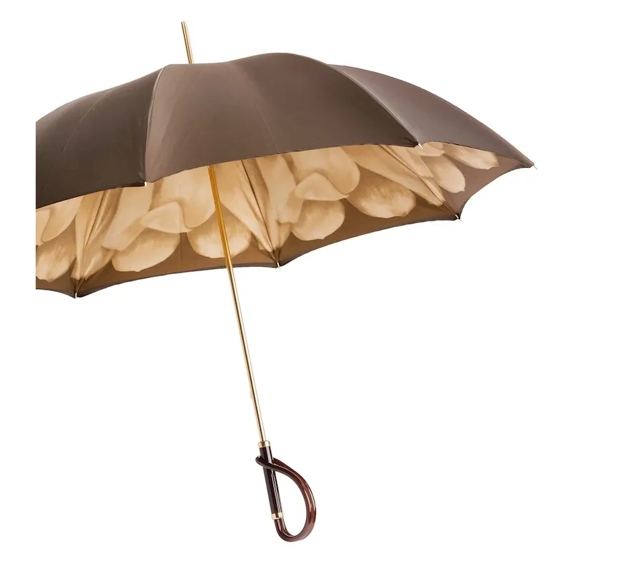 obrazek 8 Piękny brązowy parasol damski zdobiony motywem kwiatowym - Pasotti