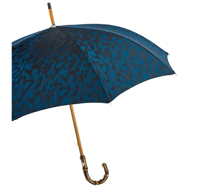 obrazek 7 Stylowy granatowy parasol męski ze wzorem w kamuflaż z bambusową rączką - Pasotti