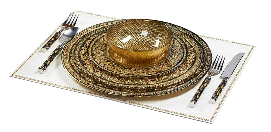 obrazek 3 Zjawiskowy duży talerz marki VG ze szkła ze złotem i czernią