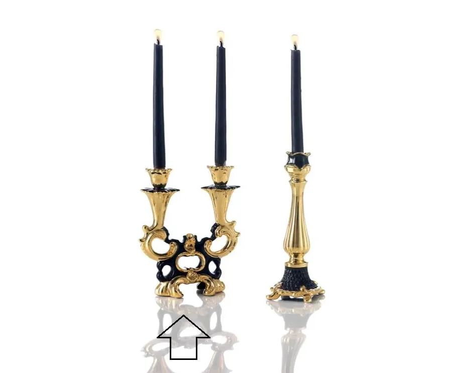 picture 1 Baroque two-armed black and gold candle holder made of ceramics - Ceramiche ML