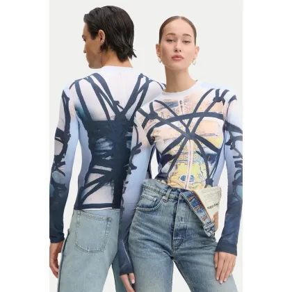 Zdjęcie Y/Project longsleeve BONDAGE PRINT LONG SLEEVE FITTED TOP kolor niebieski 104TO012