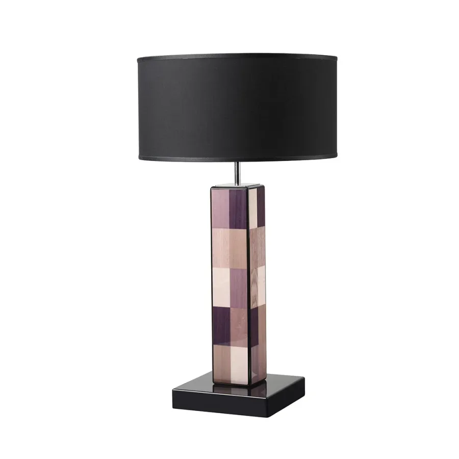 obrazek 2 Elegancka lampa stołowa wykonana z drewna i inkrustowanego forniru