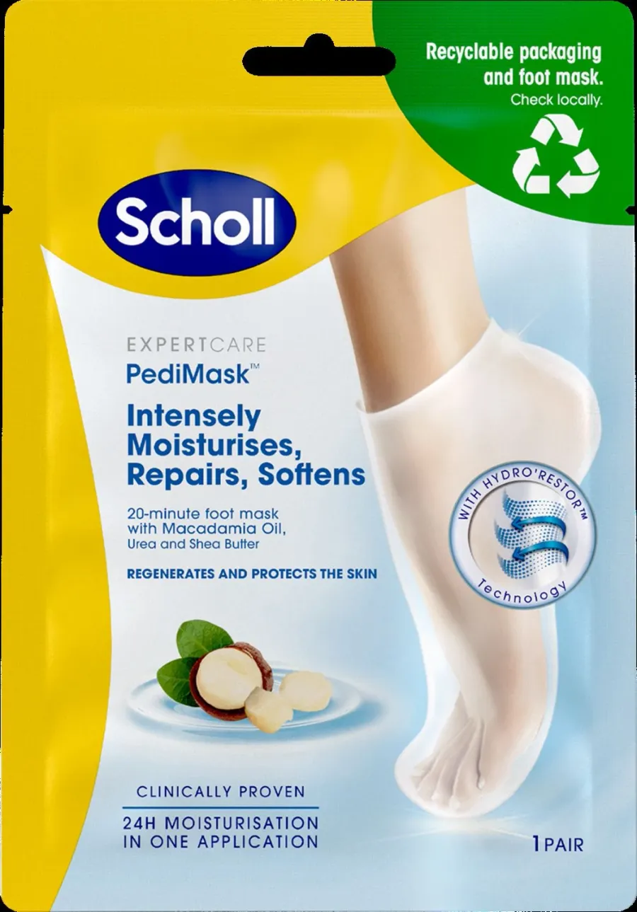 obrazek 1 Scholl Expert Care PediMask, Nawilżająca maska do stóp z olejkiem makadamia, 1 Para