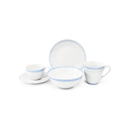 Zdjęcie Stylowy 5-elementowy komplet śniadaniowy z porcelany w kolorze jasnoniebieskim – wariant 2 – Leander