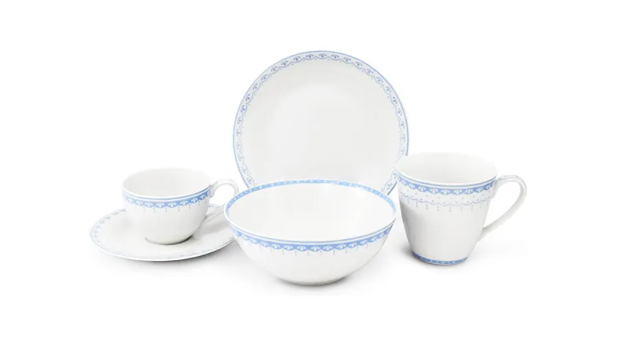 obrazek 1 Stylowy 5-elementowy komplet śniadaniowy z porcelany w kolorze jasnoniebieskim – wariant 2 – Leander