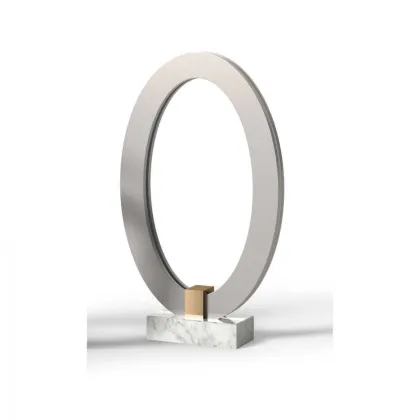 Zdjęcie Stylowa owalna lampka nocna z drewnianą ramą, oświetleniem LED i marmurową podstawą