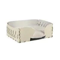Picture Leather dog bed 35x20xH15 cm decorated with a dog head motif in vanilla color