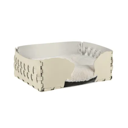 Zdjęcie Skórzane legowisko dla psa 35x20xH15 cm zdobione motywem psich głów w kolorze waniliowym