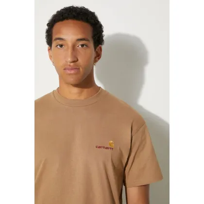 Zdjęcie Carhartt WIP t-shirt bawełniany S/S American Script męski kolor beżowy z aplikacją I029956.2FSXX