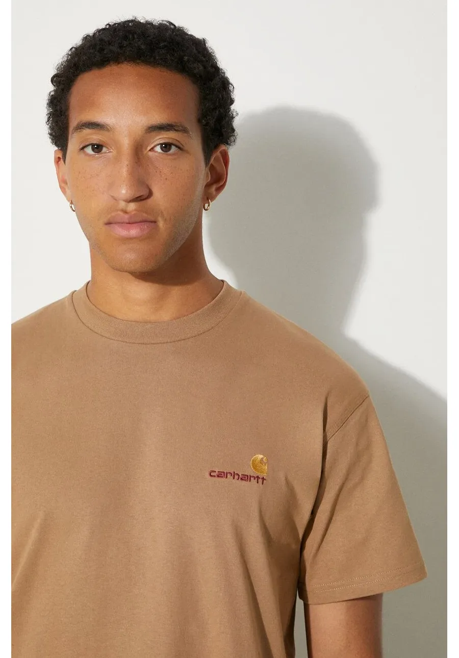 obrazek 1 Carhartt WIP t-shirt bawełniany S/S American Script męski kolor beżowy z aplikacją I029956.2FSXX