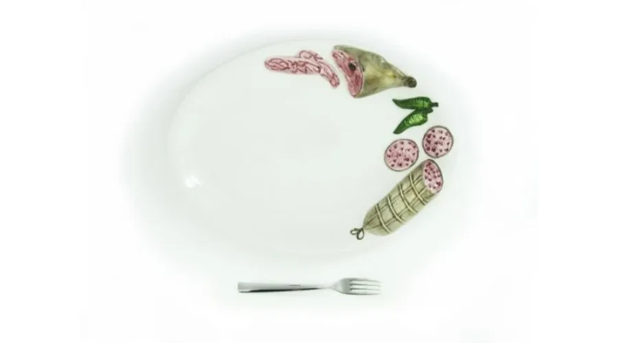 obrazek 1 Średnia owalna taca na salami lub przekąski zdobiona motywem wędlin - Le Ceramiche