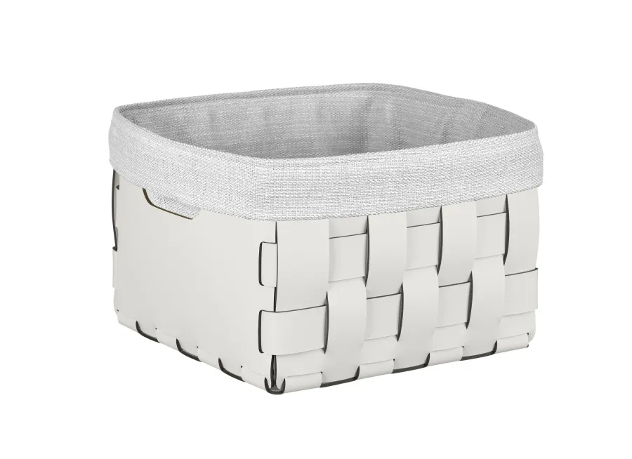 obrazek 2 Biały skórzany kosz Bottega 25x25xH20 cm