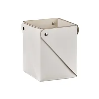 Picture White leather container for utensils 8х8хH10.5 cm