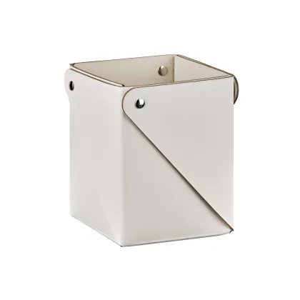 Zdjęcie Biały skórzany pojemnik na przybory 8х8хH10,5 cm