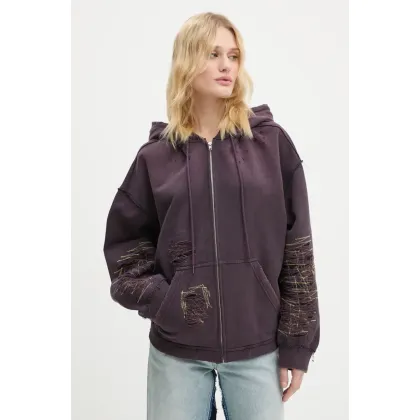 Zdjęcie MM6 Maison Margiela bluza bawełniana damska kolor fioletowy z kapturem gładka S62GU0130.M25004