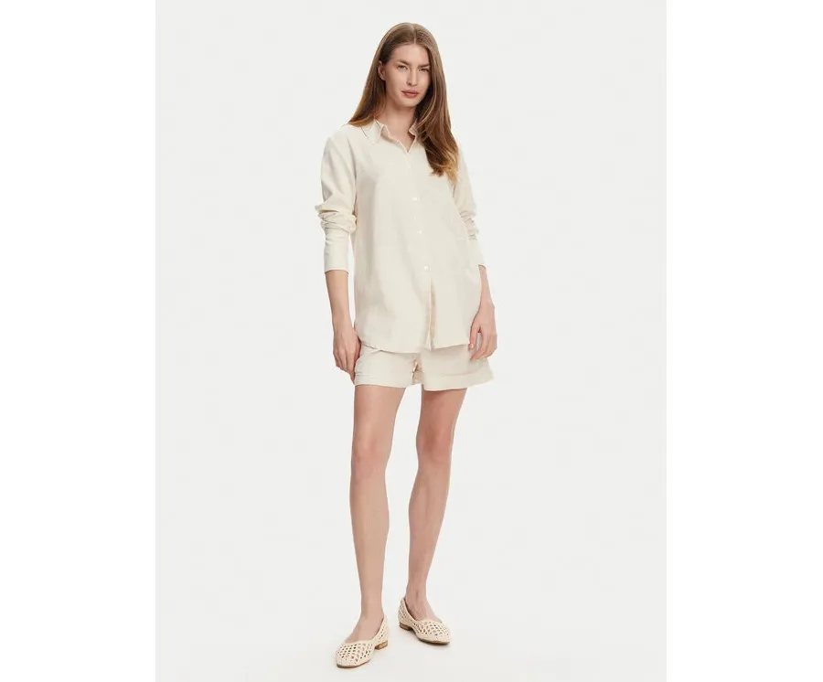 obrazek 1 Selmark Komplet koszula i szorty materiałowe BC176 Beżowy Relaxed Fit