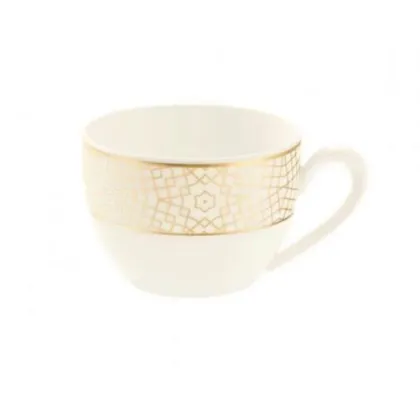 Zdjęcie Stylowa kremowa porcelanowa filiżanka do espresso zdobiona złotym motywem – Tettau