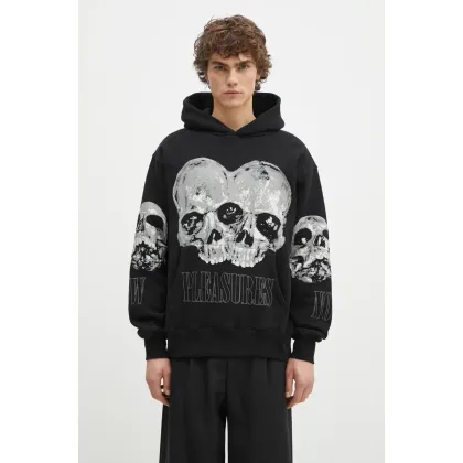 Zdjęcie PLEASURES bluza Double Skull męska kolor czarny z kapturem z nadrukiem P24W022