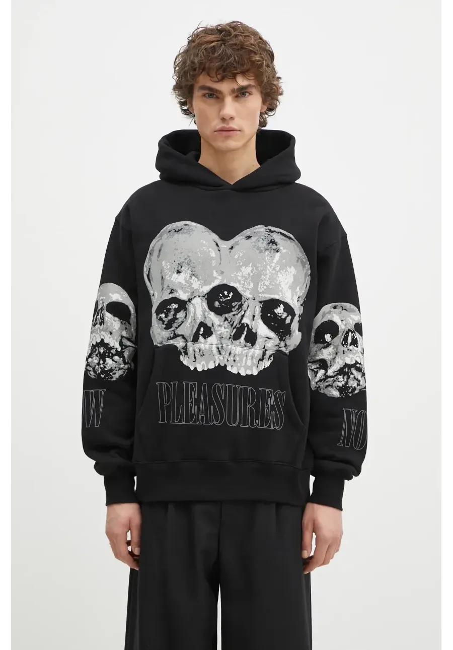 obrazek 1 PLEASURES bluza Double Skull męska kolor czarny z kapturem z nadrukiem P24W022