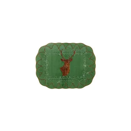 Zdjęcie Niezwykła taca ceramiczna 47,5 cm z wizerunkiem jelenia - Bordallo Pinheiro