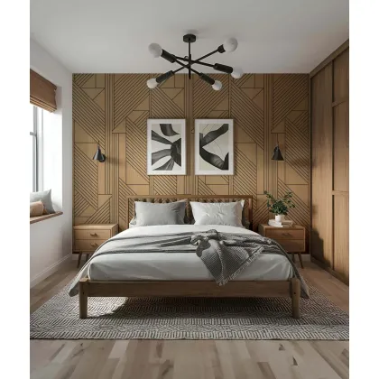 Zdjęcie 275x60x1,1 cm LD (Origami 1) panel frezowany MDF fornir dębowy - ozdobna dekoracja ścienna 3D