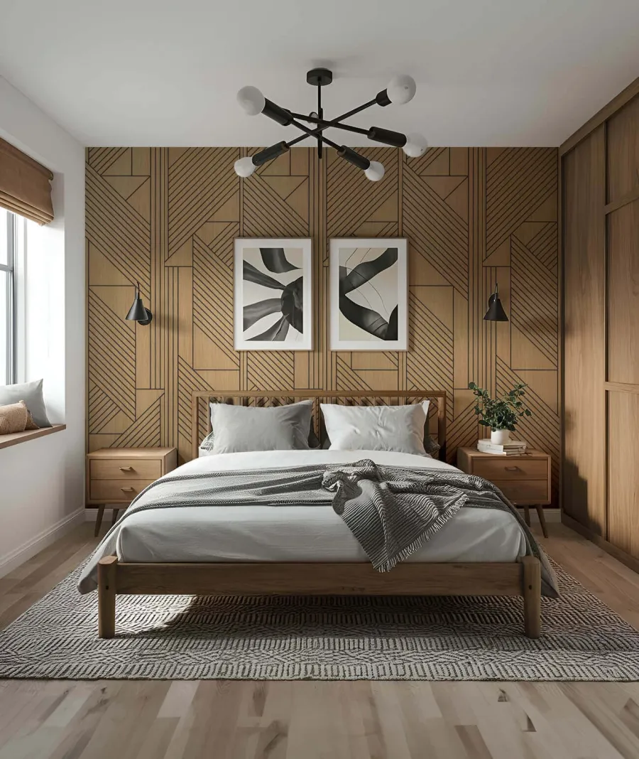 obrazek 1 275x60x1,1 cm LD (Origami 1) panel frezowany MDF fornir dębowy - ozdobna dekoracja ścienna 3D