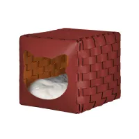 Picture Burgundy leather cat house 35x40x35 cm