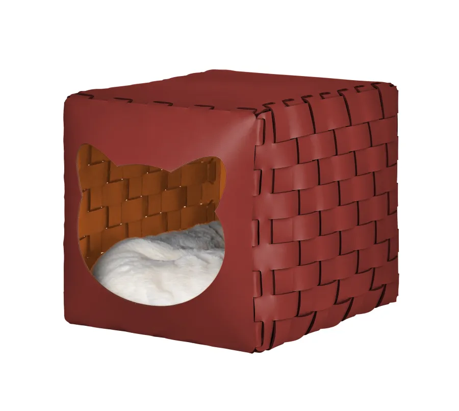 obrazek 1 Burgundowy skórzany domek dla kota 35x40x35 cm