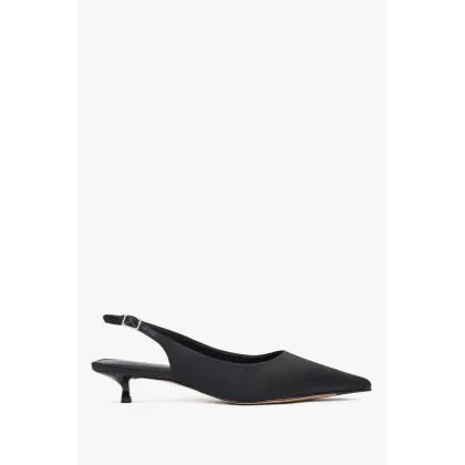 Zdjęcie Estro: Czarne czółenka damskie typu slingback na niskim obcasie z miękkich tekstyliów