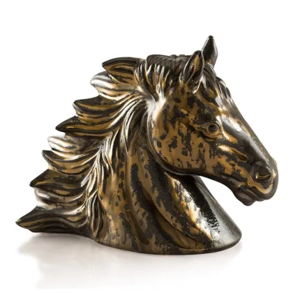 Picture Ceramic horse head statuette in oxidized bronze finish - Ahura