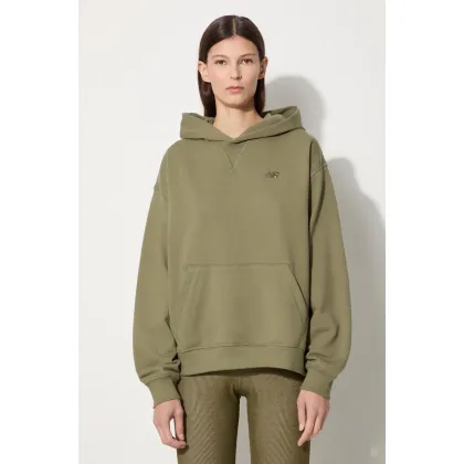 Zdjęcie New Balance bluza bawełniana WT41537DEK damska kolor zielony z kapturem z aplikacją WT41537DEK
