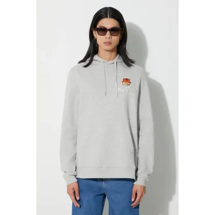 Zdjęcie Barbour bluza bawełniana X Maison Kitsune Fox Head Hoodie męska kolor szary z kapturem z aplikacją MOL0569