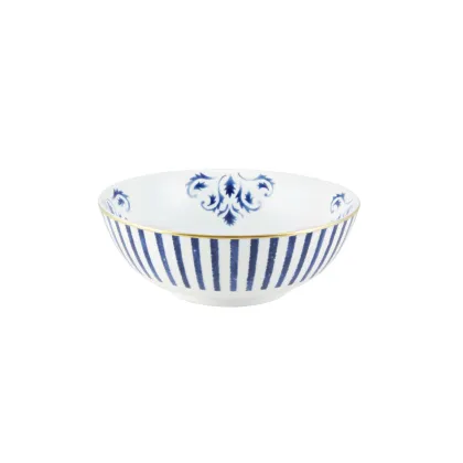 Zdjęcie Stylowa średnia miska na makaron Transatlântica z niebieskimi paskami i roślinnym wzorem - Vista Alegre