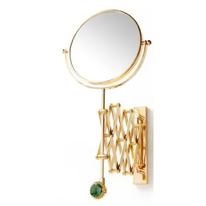 Zdjęcie Mosiężne lustro ścienne z powiększeniem (2×) i kaboszonem malachitowym - Il Paralume Marina