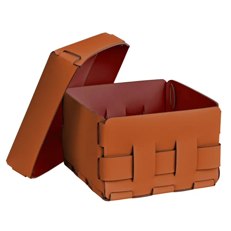 obrazek 2 Skórzany kosz Bottega 19x19xH13 cm w kolorze jasnego bursztynu