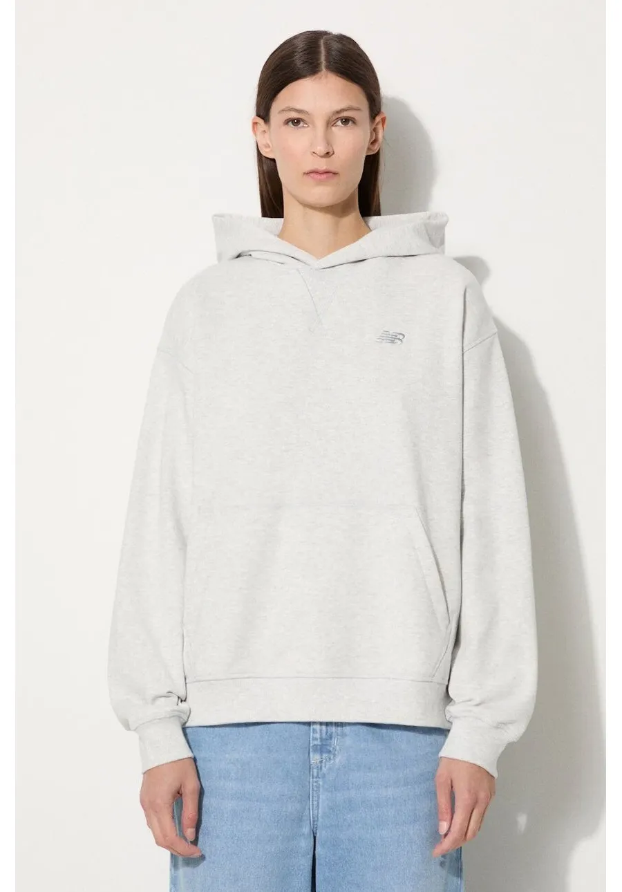 obrazek 1 New Balance bluza bawełniana WT41537AHH damska kolor szary z kapturem melanżowa WT41537AHH