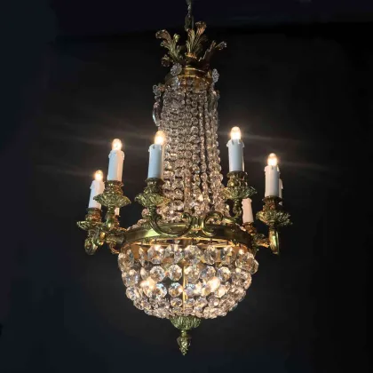 Zdjęcie Żyrandol ze złotego brązu i kryształu z 10 ramionami