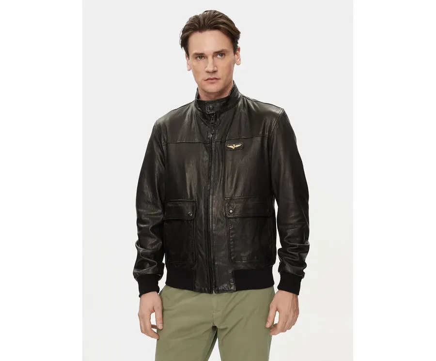 obrazek 1 Aeronautica Militare Kurtka skórzana 241PN5040PL147 Czarny Regular Fit