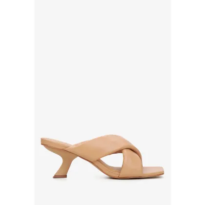 Zdjęcie Estro: Jasnobrązowe klapki damskie na niskim obcasie z miękkimi paskami na krzyż