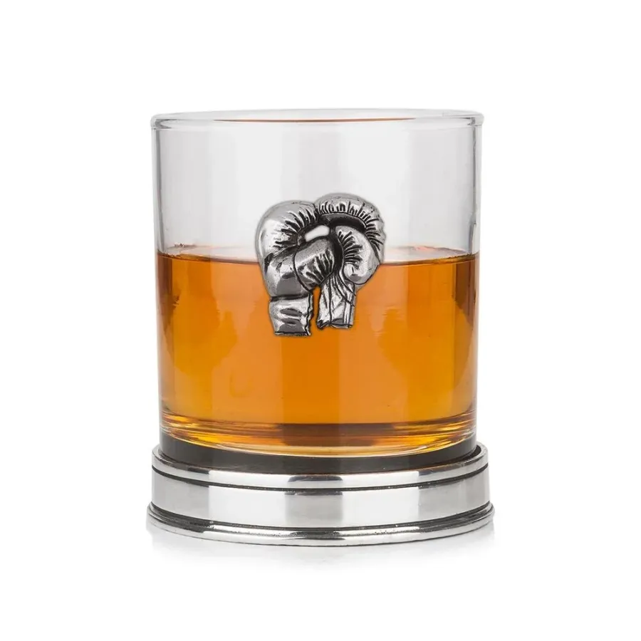 obrazek 1 Stylowa szklanka do whisky z bokserskimi rękawicami w kolorze miedzi – prezent dla miłośnika boksu