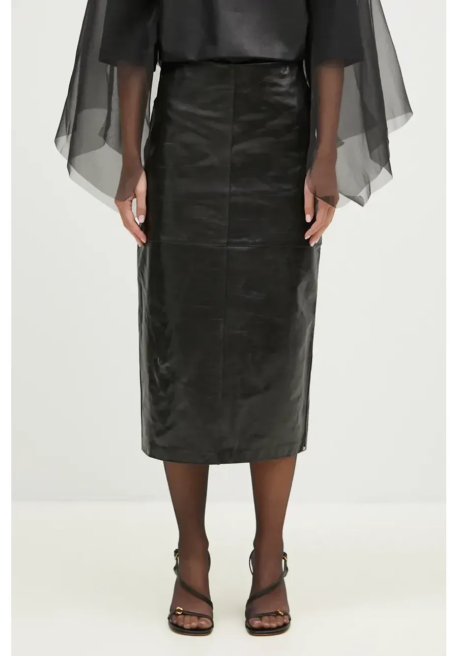obrazek 1 Sportmax spódnica skórzana Bairo kolor czarny midi prosta 2422406012600