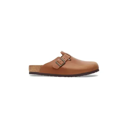 Zdjęcie Birkenstock klapki skórzane Boston damskie kolor brązowy 1028310